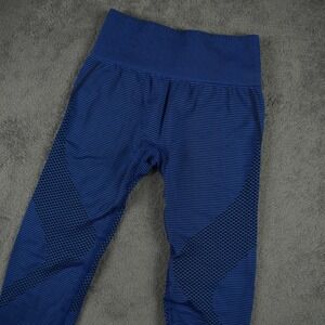 Gymshark Seamless Leggings Womens XS Blue Black Striped High Rise Workout Yogo